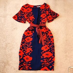 Boden navy and red floral kimono dress NWT